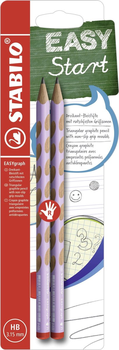 Stabilo easygraph - ergonomische grafietpotlood - rechtshandig - hb hardheid - pastel paars - 2 stuks