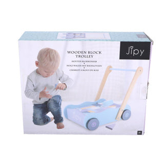 Jipy houten blokkenkar met blokken paars blauw