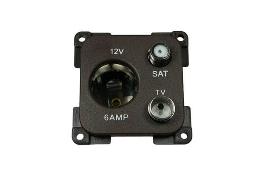 C-line 12 volt contactdoos met antenne en satelliet aansluiting bruin