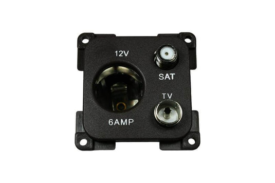 C-line 12 volt contactdoos met antenne en satelliet aansluiting zwart