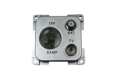 C-line 12 volt contactdoos met antenne en satelliet aansluiting zilver - verpakt