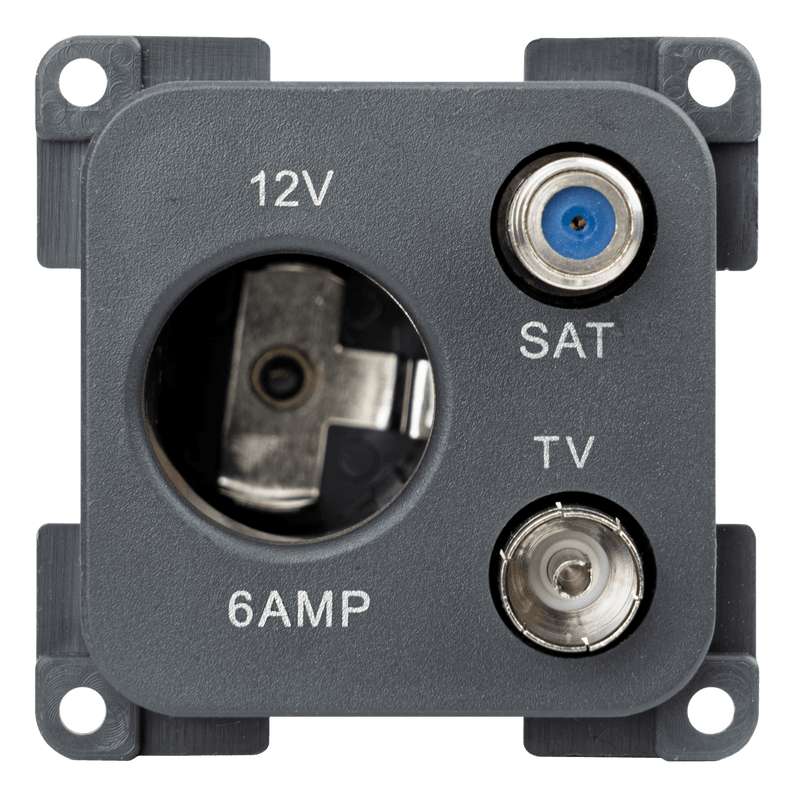 Afbeelding laden in galerijviewer, C-line 12 volt contactdoos met antenne en satelliet aansluiting antraciet
