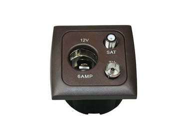 C-line 12 volt contactdoos met antenne en satelliet aansluiting met opal afdekraam bruin