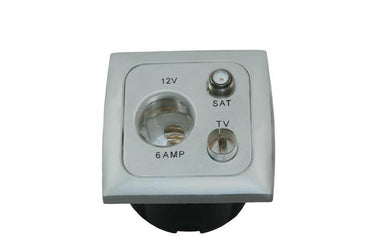 C-line 12 volt contactdoos met antenne en satelliet aansluiting met opal afdekraam grijs