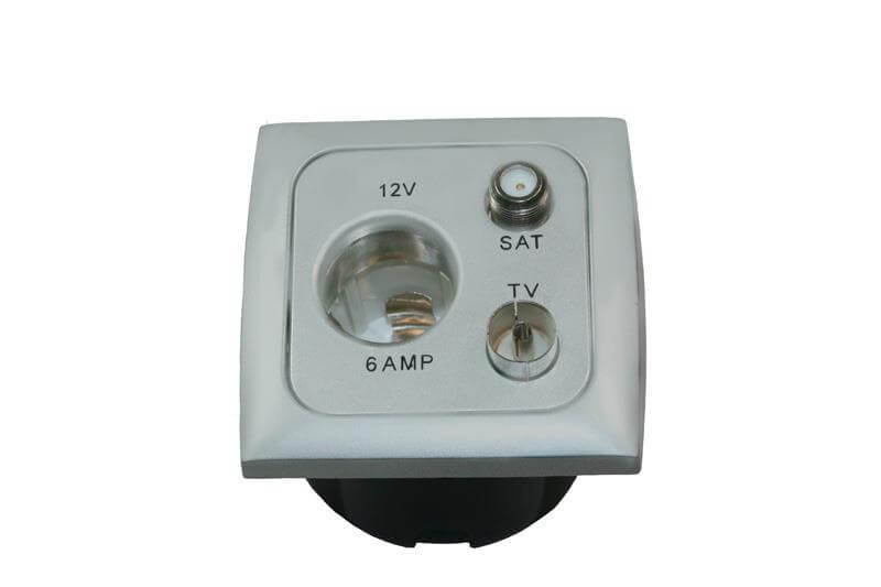 Afbeelding laden in galerijviewer, C-line 12 volt contactdoos met antenne en satelliet aansluiting met opal afdekraam grijs
