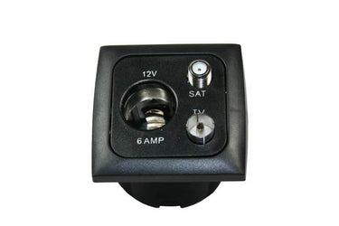 C-line 12 volt contactdoos met antenne en satelliet aansluiting met opal afdekraam zwart