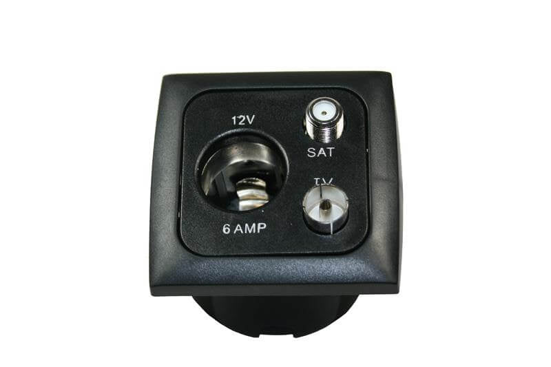 Afbeelding laden in galerijviewer, C-line 12 volt contactdoos met antenne en satelliet aansluiting met opal afdekraam zwart
