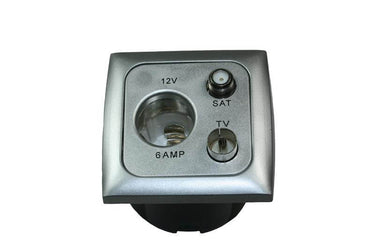 C-line 12 volt contactdoos met antenne en satelliet aansluiting met opal afdekraam zilver - zonder verkoopverpakking