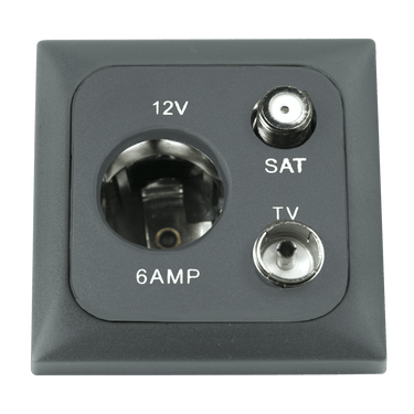 C-line 12 volt contactdoos met antenne en satelliet aansluiting met opal afdekraam antraciet - zonder verkoopverpakking