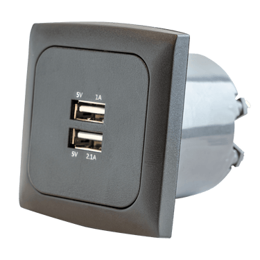 C-line wandcontactdoos met dubbele usb-a lader met opal afdekraam antraciet - zonder verkoopverpakking