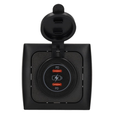 C-line power line 2x usb-c pd 36w lader met opal afdekraam zwart - zonder verkoopverpakking