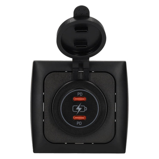 C-line power line 2x usb-c pd 36w lader met opal afdekraam zwart - zonder verkoopverpakking