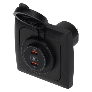 C-line power line 2x usb-c pd 36w lader met opal afdekraam zwart - zonder verkoopverpakking