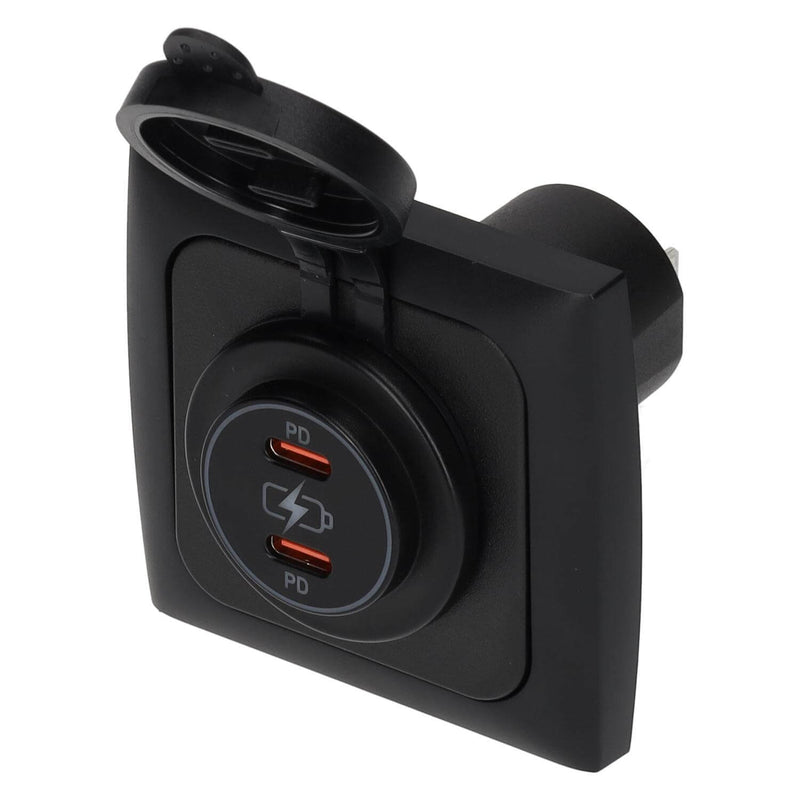 Afbeelding laden in galerijviewer, C-line power line 2x usb-c pd 36w lader met opal afdekraam zwart - zonder verkoopverpakking
