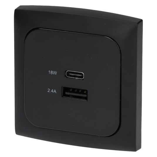 C-line usb laadcontactdoos met usb-a en usb-c - ece r10 - zwart