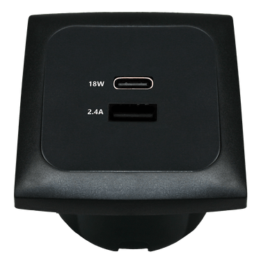 C-line usb laadcontactdoos met usb-a en usb-c met opal afdekraam zwart - zonder verkoopverpakking