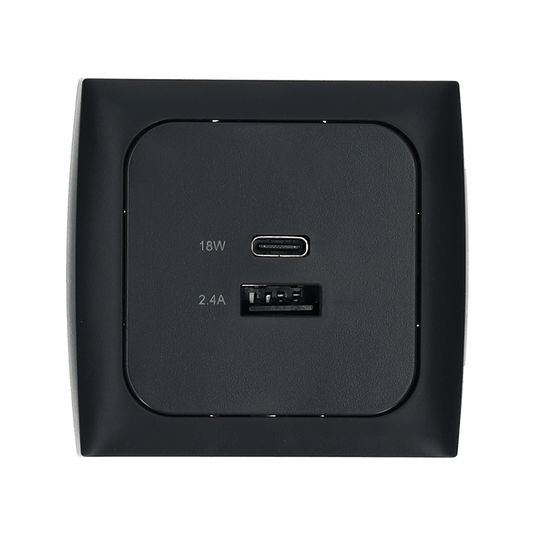 C-line usb laadcontactdoos met usb-a en usb-c met opal afdekraam antraciet - zonder verkoopverpakking