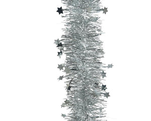 Decoris kerstboom guirlande lametta ster 10cmx270cm zilver