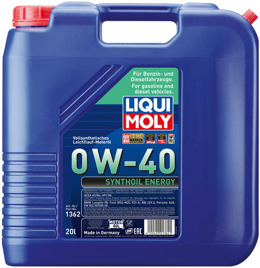 Liqui moly synthoil energy motorolie motoroel synthoil energy lm 0w-40 20 liter