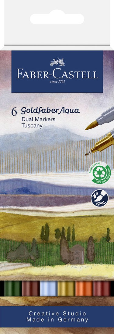 Faber-castell - duo aquarel marker - goldfaber - set 6 stuks tuscany - brush 0,6mm - fc-164521