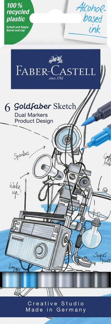 Faber-castell sketchmarker - goldfaber - product design set - 6 kleuren - fc-164806