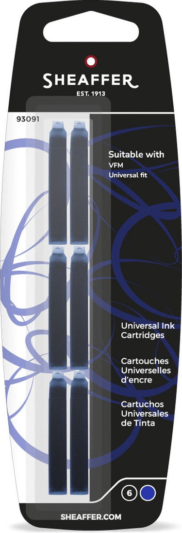 Sheaffer inktpatronen set - skrip - verpakt op blister - 6 stuks - voor vfm - schrijfkleur blauw - sf-93091