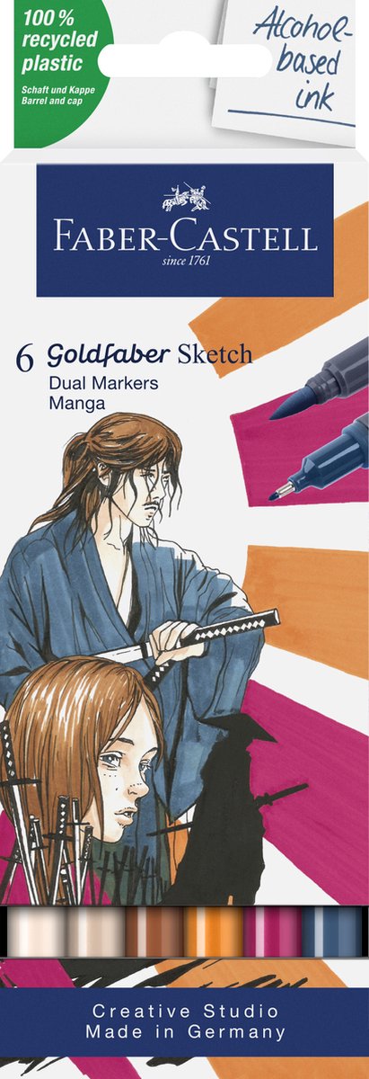 Faber-castell sketchmarker - goldfaber - manga set - 6 kleuren - alcoholmarker - fc-164809