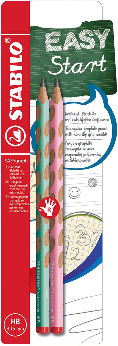 Afbeelding laden in galerijviewer, Stabilo easygraph pastel hb rechtshandige grafietpotloden groen roze - 2dlg.
