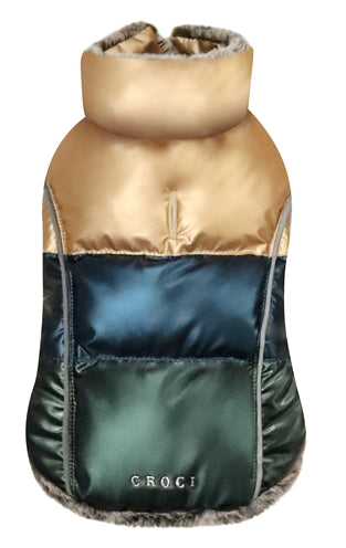 Load image into Gallery viewer, Croci Hondenjas rhapsody metallic gevoerd goud blauw groen
