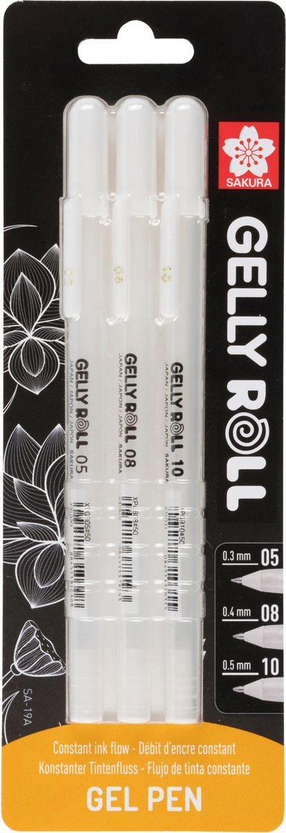 Sakura gelly roll 05, 08, 10 wit, 3 stuks