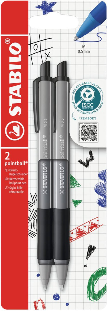 Stabilo pointball - balpen - colorful - navulbaar - grijs - 2 stuks