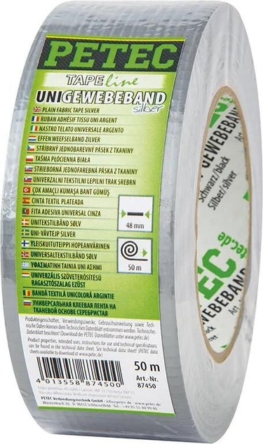 Petec gewebeband uni fabric tape 50m silver
