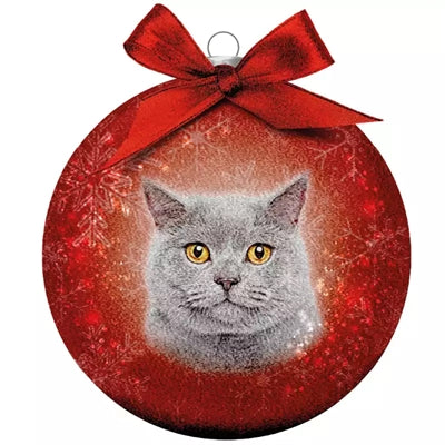 Load image into Gallery viewer, Plenty gifts Kerstbal frosted grijze kat rood
