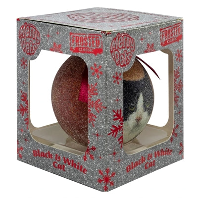 Load image into Gallery viewer, Plenty gifts Kerstbal frosted zwart witte kat rood
