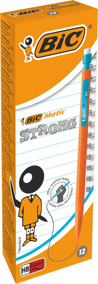 Bic matic strong 0.9 mm hb vulpotloden - verschillende kleuren lichaam - doos van 12 stuks