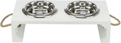 Load image into Gallery viewer, Trixie be nordic set voerbak waterbak hout rvs wit
