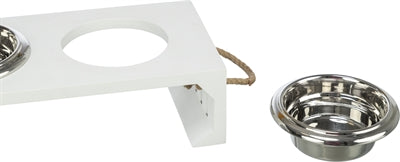 Load image into Gallery viewer, Trixie be nordic set voerbak waterbak hout rvs wit
