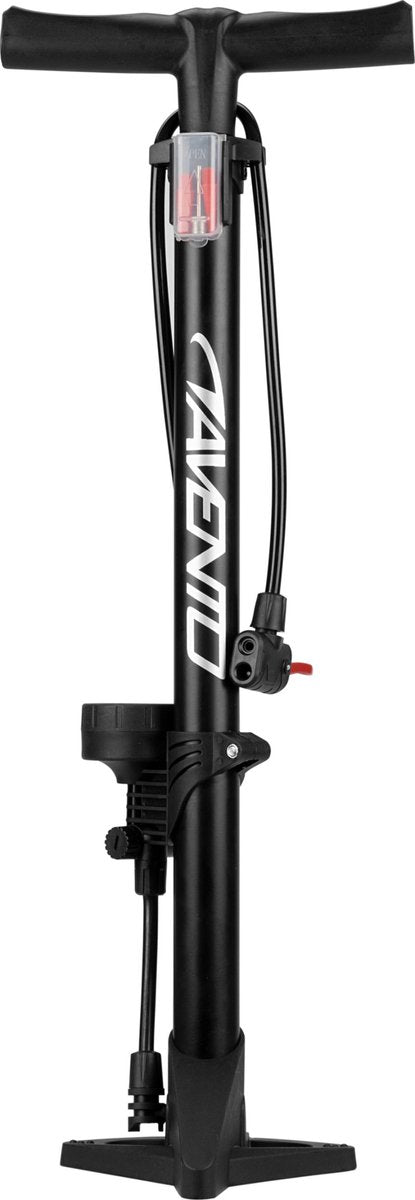 Avento fietspomp met manometer - fiets pomp voor dunlop, schrader en frans ventiel - staande pomp incl. adaptoren voor waterspeelgoed en ballen - zwart