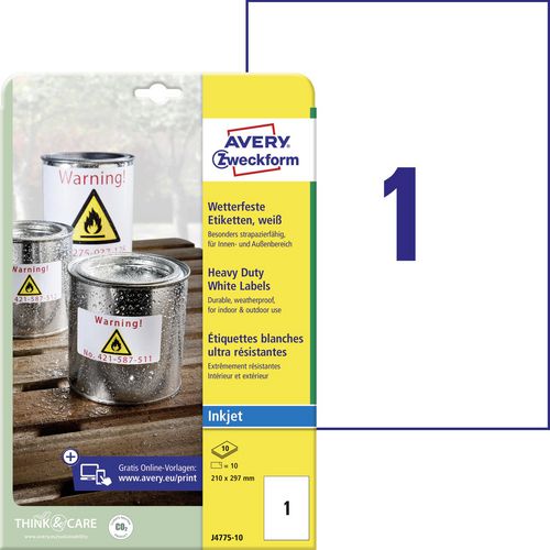 Avery waterbestendige folie-etiketten zweckform j4775-10 polyester wit