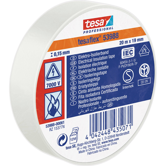 Tesa professional 1064501 - tesa 53988 electronische isolatietape 20m 19mm wit | 10 stuks
