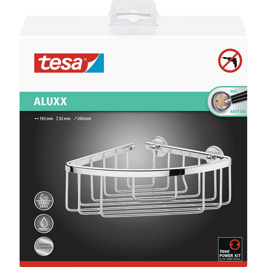 Tesa ® aluxx hoek douche- badmand, hoogglans verchroomd aluminium, zelfklevend