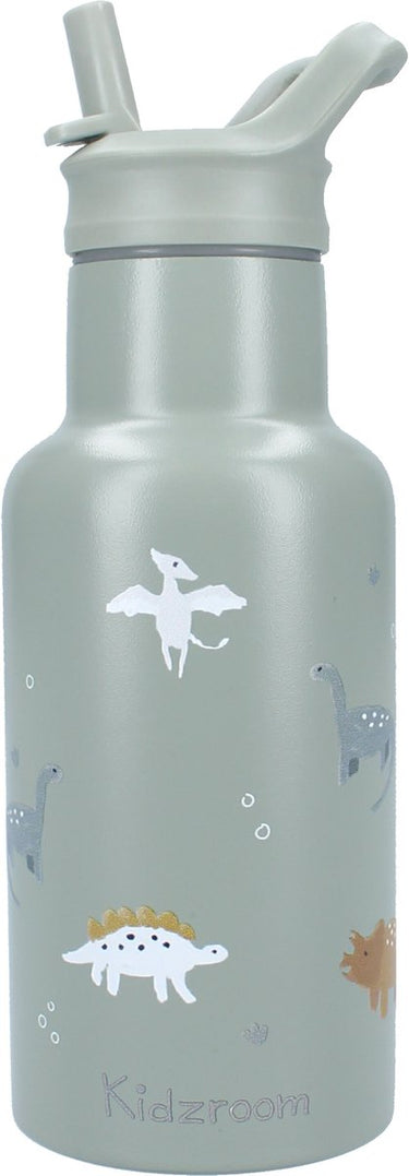 Kidzroom small talk - schoolbeker en drinkfles - 350ml - stainless steel - dino's - groen