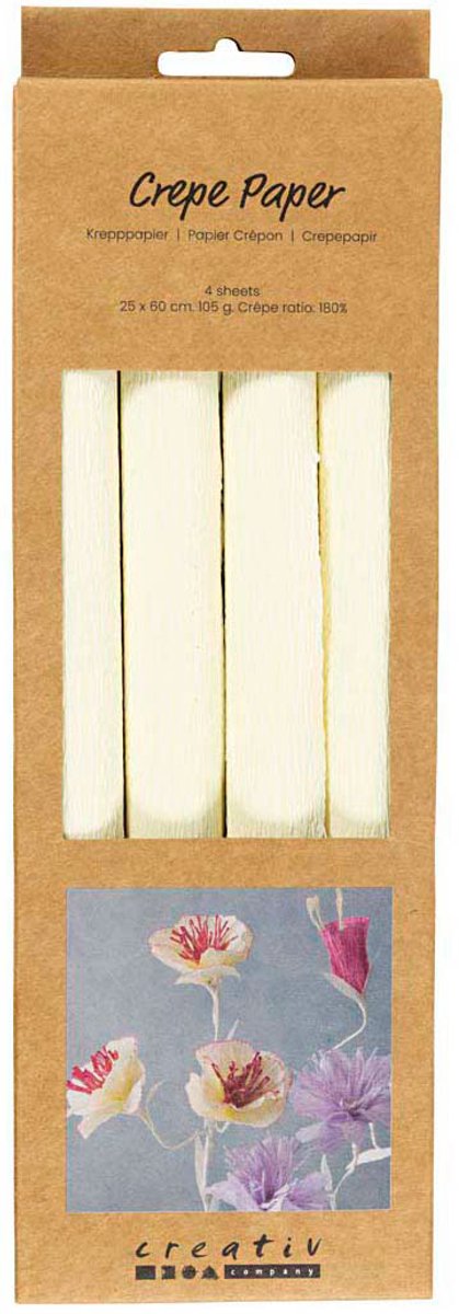 Afbeelding laden in galerijviewer, Creativ company https: www.cchobby.nl crepepapier-vel-25x60-cm-crepe-verhouding-180-105-gr-off-white-4-vel-1-doos
