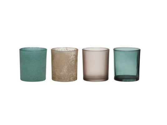 Hakbijl glass theelichthouderset 4-delig ø8xh9cm blauw grijs