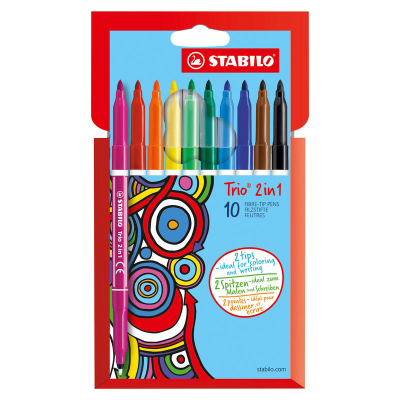 Load image into Gallery viewer, Stabilo trio 2 in 1 - viltstift en fineliner in een - set 10 stuks
