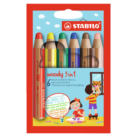 Stabilo woody 3 in 1 - multitalent potlood - set 6 stuks