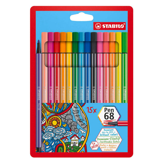 Stabilo pen 68 - viltstift - set met 15 stuks