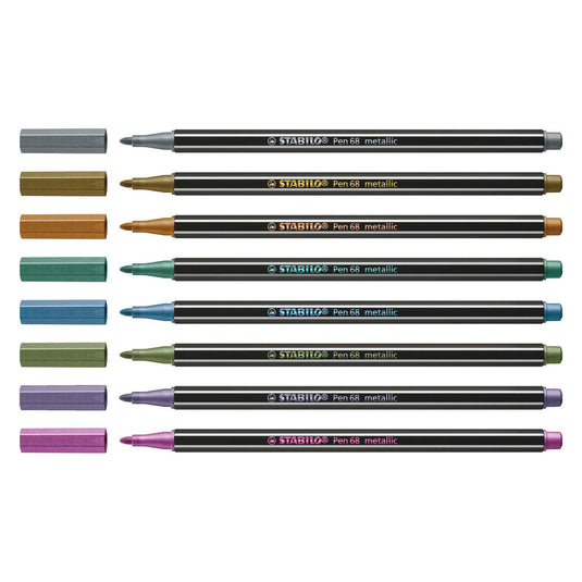 Stabilo pen 68 metallic - viltstift - metalen set met 8 stuks