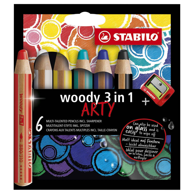 Load image into Gallery viewer, Stabilo woody 3 in 1 - multitalent kleurpotlood - arty - set 6 st. + puntenslijper
