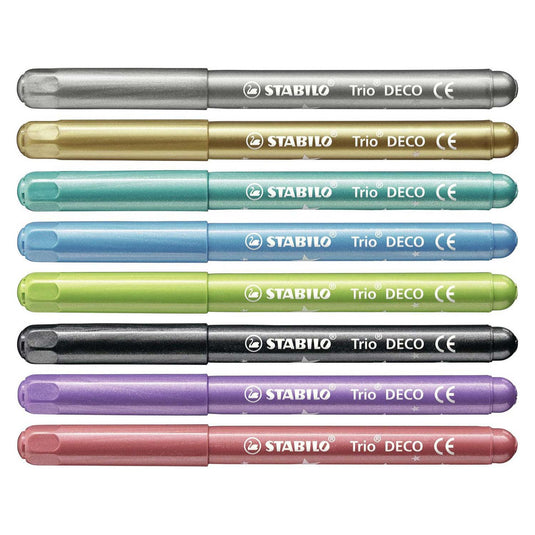 Stabilo trio deco - metallic viltstift - met extra dikke punt 3,0 mm - etui met 8 kleuren